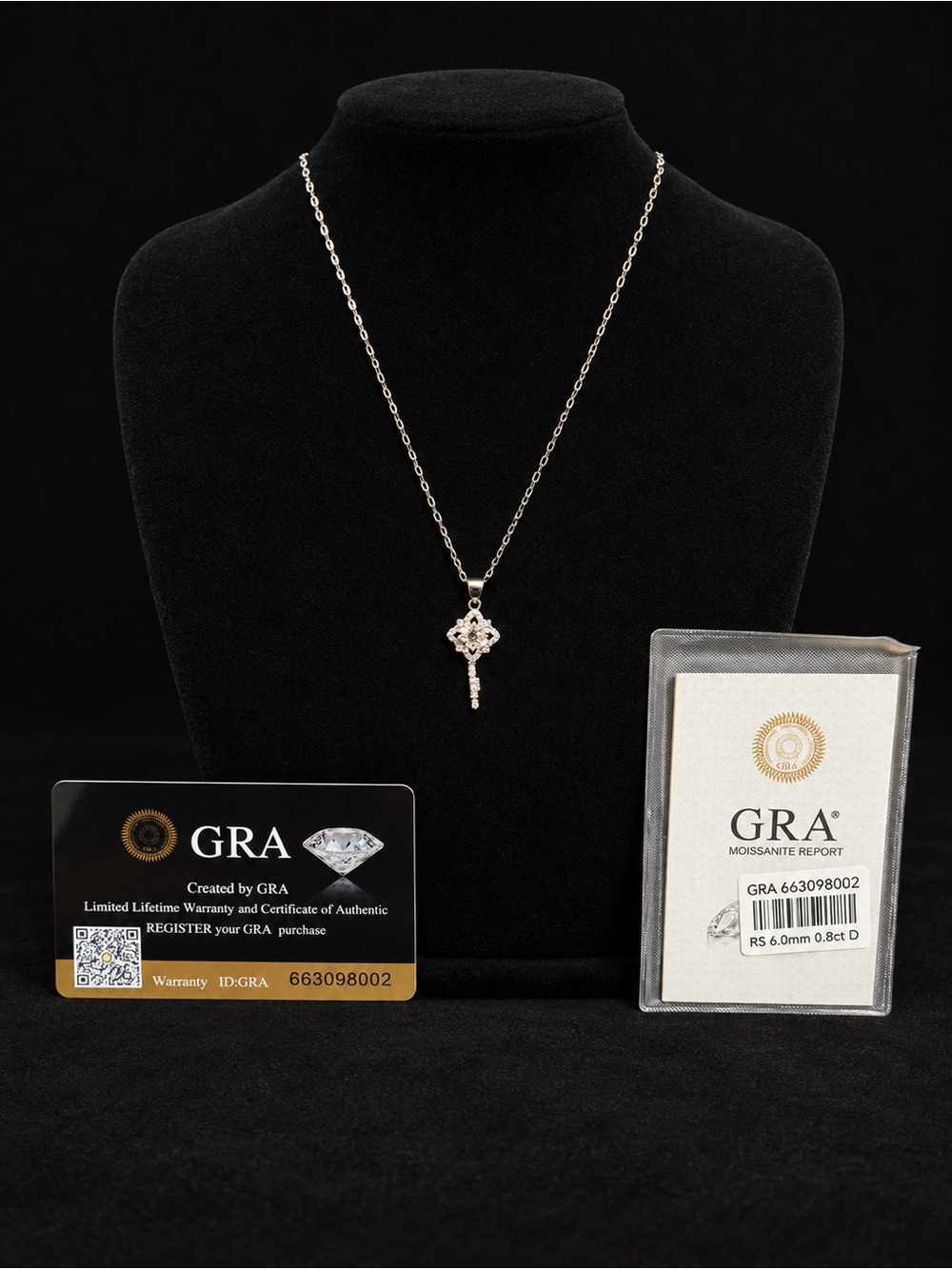 GRA Certified 0.8CT Moissanite Key Pendant Necklace